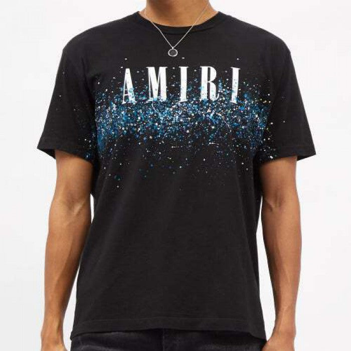 Amiri Logo-print Paint-effect Cotton-jersey T-shirt Black