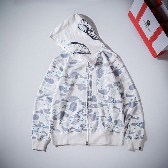 Bape Space Camo Shark Full Zip Hoodies White