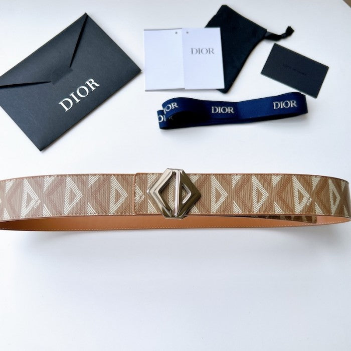 C Dior Diamond Canvas Reversible Belt w/ CD Diamond Buckle 40 MM Coffee