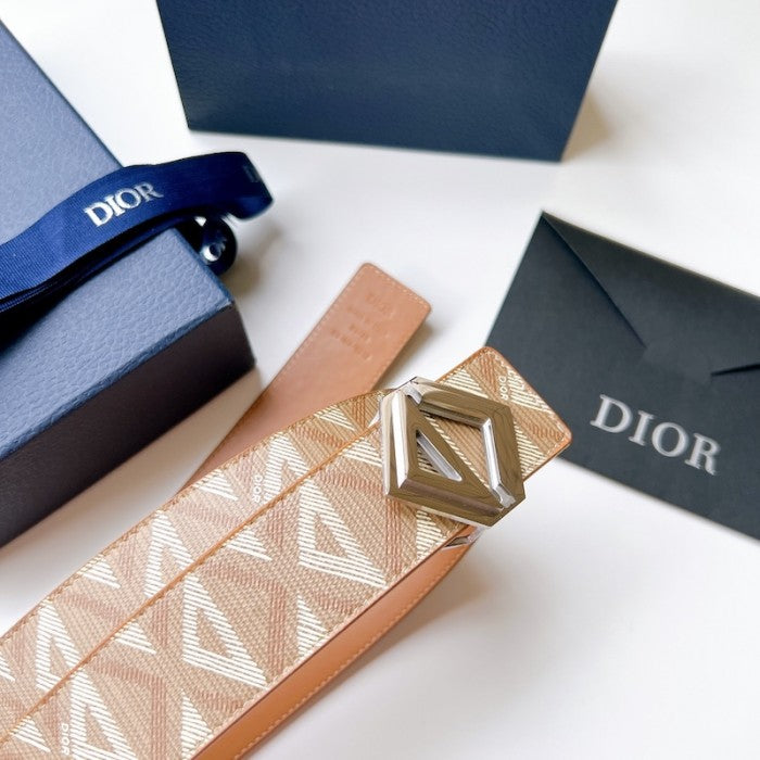 C Dior Diamond Canvas Reversible Belt w/ CD Diamond Buckle 40 MM Coffee