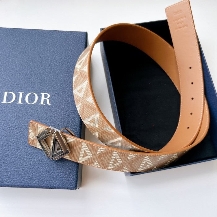 C Dior Diamond Canvas Reversible Belt w/ CD Diamond Buckle 40 MM Coffee