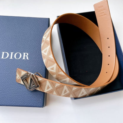 C Dior Diamond Canvas Reversible Belt w/ CD Diamond Buckle 40 MM Coffee