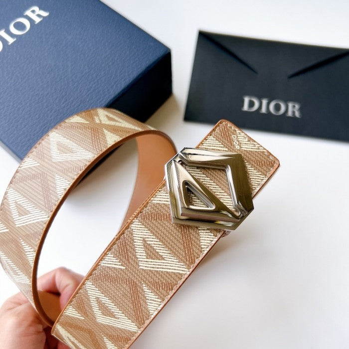 C Dior Diamond Canvas Reversible Belt w/ CD Diamond Buckle 40 MM Coffee