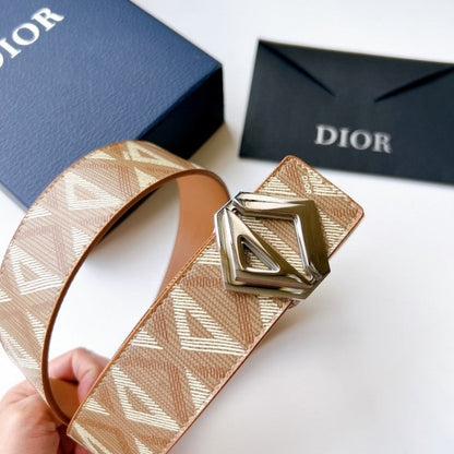 C Dior Diamond Canvas Reversible Belt w/ CD Diamond Buckle 40 MM Coffee