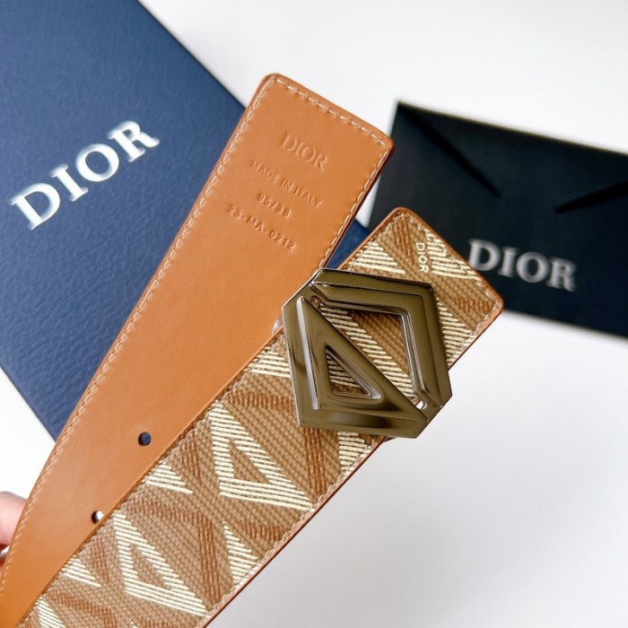 C Dior Diamond Canvas Reversible Belt w/ CD Diamond Buckle 40 MM Coffee