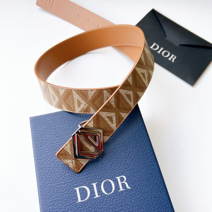 C Dior Diamond Canvas Reversible Belt w/ CD Diamond Buckle 40 MM Coffee