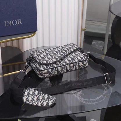 Dior Saddle Triple Pouch Beige and Black Dior Oblique Jacquard