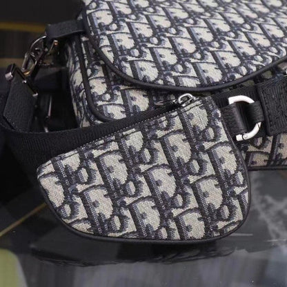 Dior Saddle Triple Pouch Beige and Black Dior Oblique Jacquard
