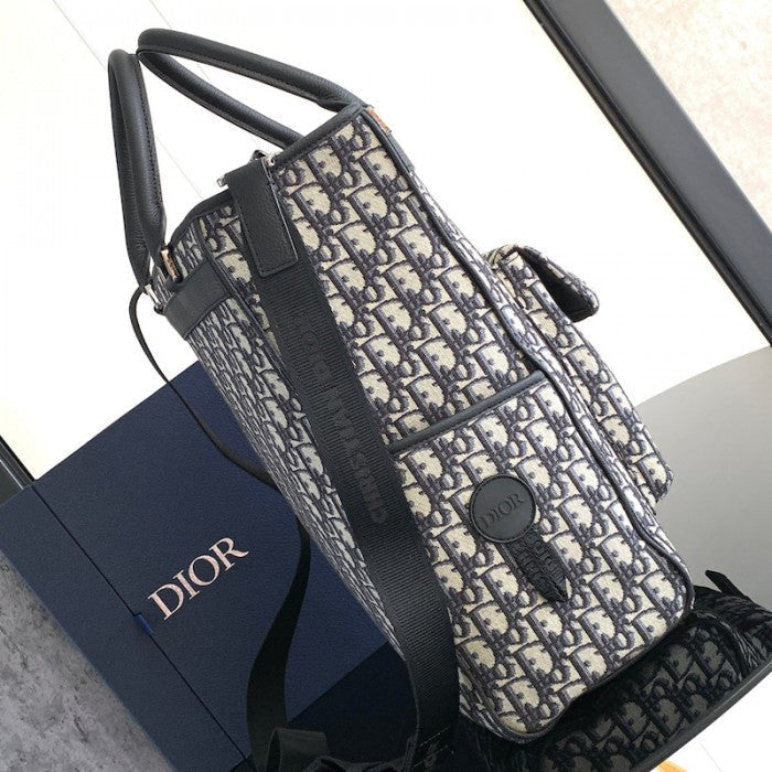 Dior Explorer Tote Bag Black and Beige Dior Oblique Canvas