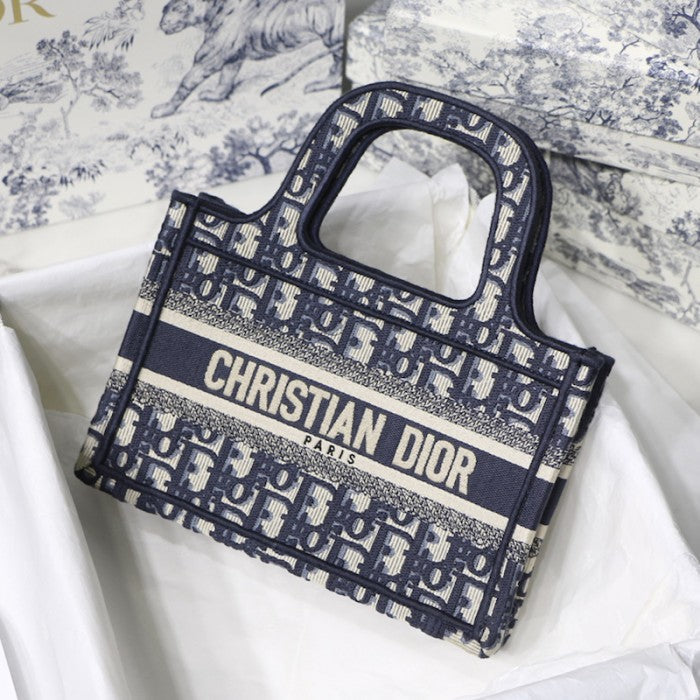 Dior Mini Dior Book Tote Blue Dior Oblique Embroidery