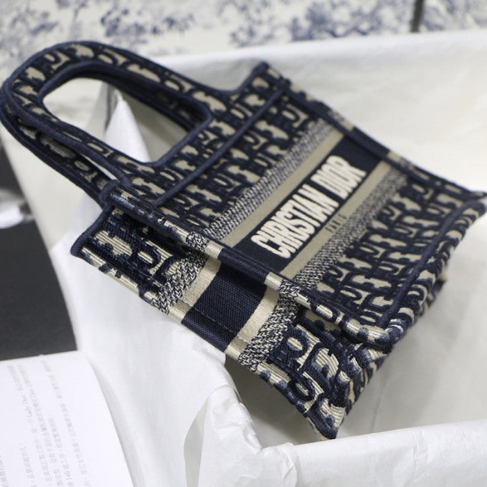 Dior Mini Dior Book Tote Blue Dior Oblique Embroidery