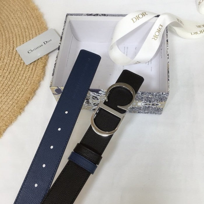 Dior Men's Montaigne Reversible Leather Belt 35MM Black / Blue