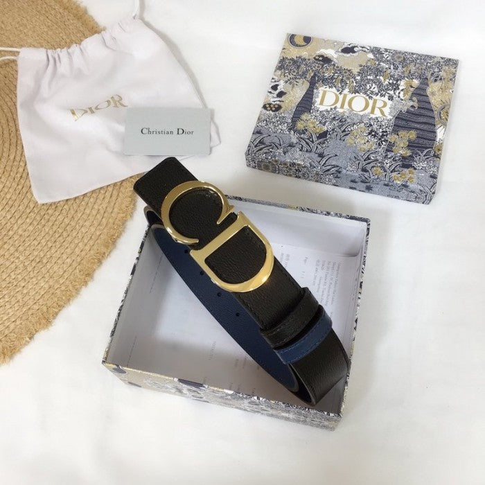 Dior Men's Montaigne Reversible Leather Belt 35MM Black / Blue