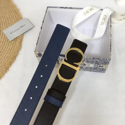 Dior Men's Montaigne Reversible Leather Belt 35MM Black / Blue