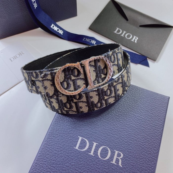 Dior Oblique Jacquard and Grained Calfskin 35 MM Belt Blue