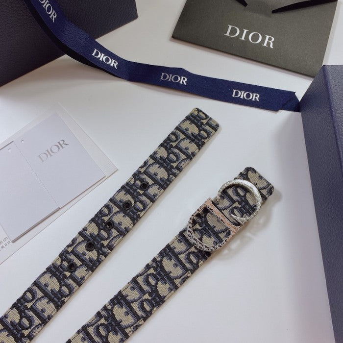 Dior Oblique Jacquard and Grained Calfskin 35 MM Belt Blue