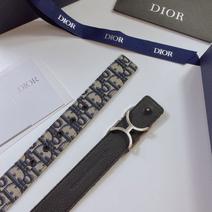 Dior Oblique Jacquard and Grained Calfskin 35 MM Belt Blue