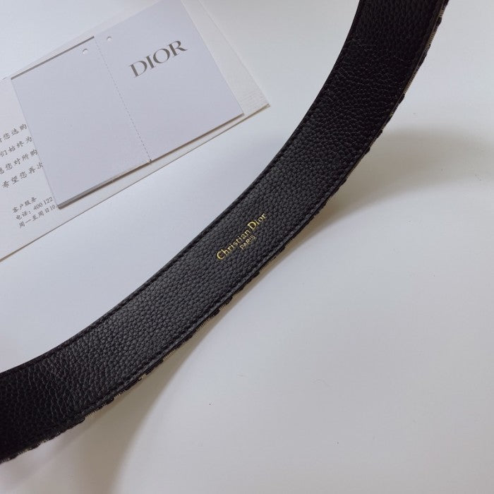 Dior Oblique Jacquard and Grained Calfskin 35 MM Belt Blue