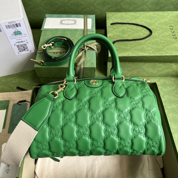 Gucci GG matelassé leather top handle bag green ý702242