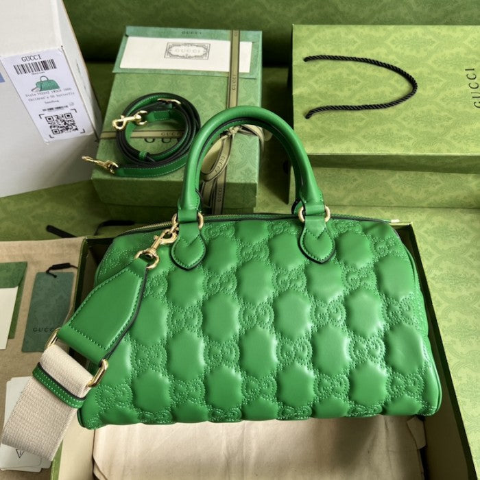 Gucci GG matelassé leather top handle bag green ý702242