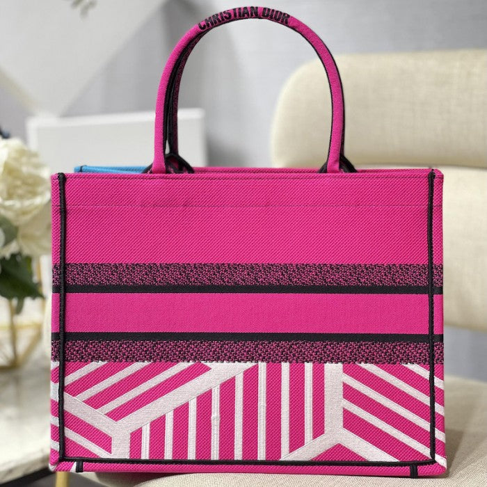 Medium Dior Book Tote Bright Pink and Blue D-Jungle Pop Embroidery