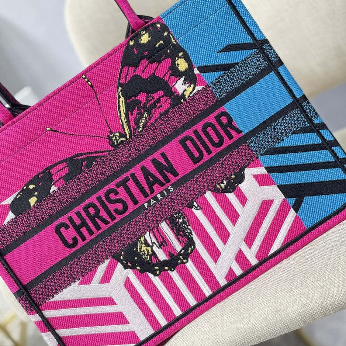 Medium Dior Book Tote Bright Pink and Blue D-Jungle Pop Embroidery