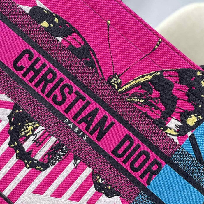 Medium Dior Book Tote Bright Pink and Blue D-Jungle Pop Embroidery