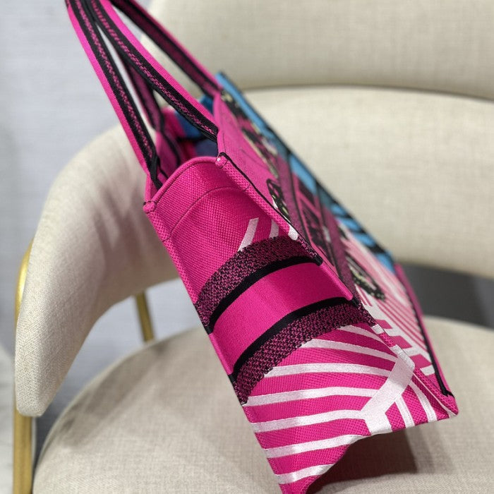 Medium Dior Book Tote Bright Pink and Blue D-Jungle Pop Embroidery