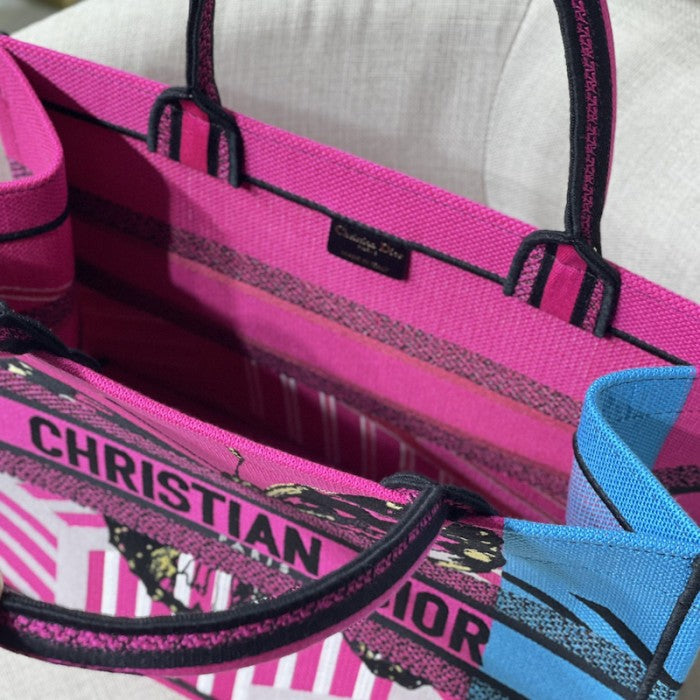 Medium Dior Book Tote Bright Pink and Blue D-Jungle Pop Embroidery