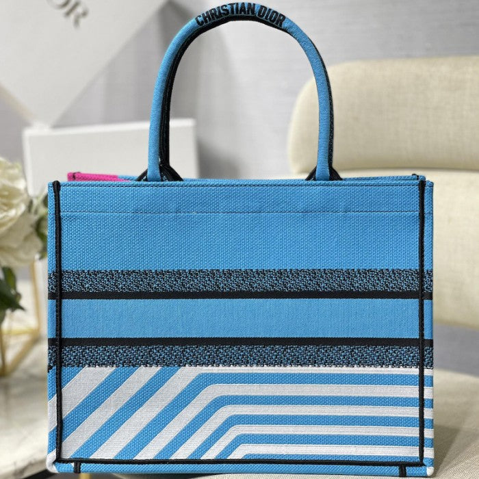 Medium Dior Book Tote Bright Blue and Pink D-Jungle Pop Embroidery