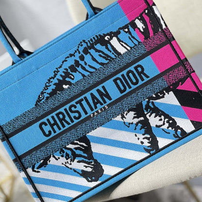 Medium Dior Book Tote Bright Blue and Pink D-Jungle Pop Embroidery