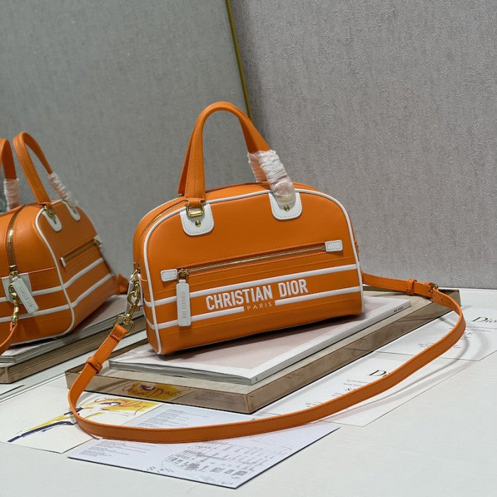 Small Dior Vibe Zip Bowling Bag Orange