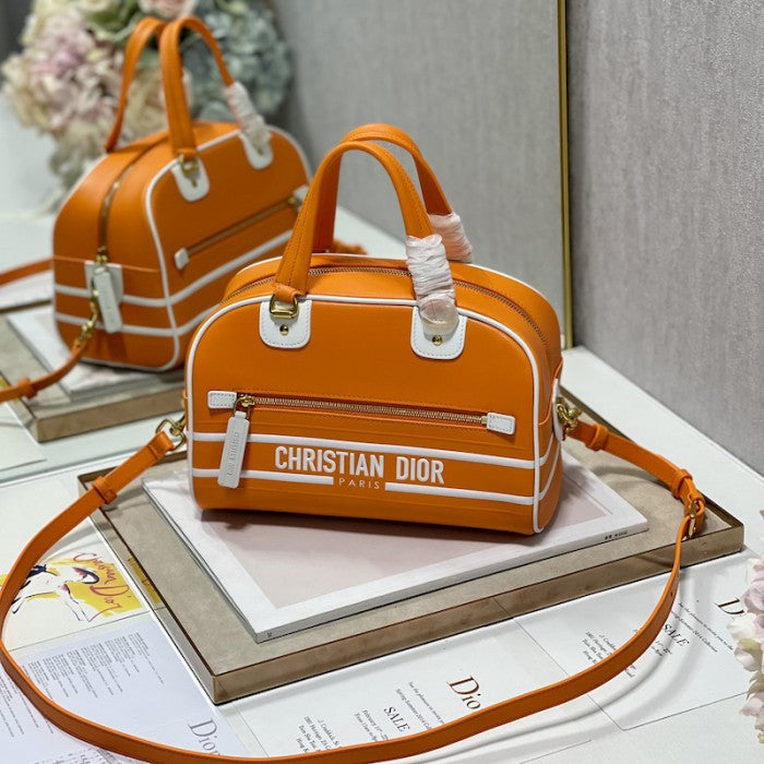 Small Dior Vibe Zip Bowling Bag Orange