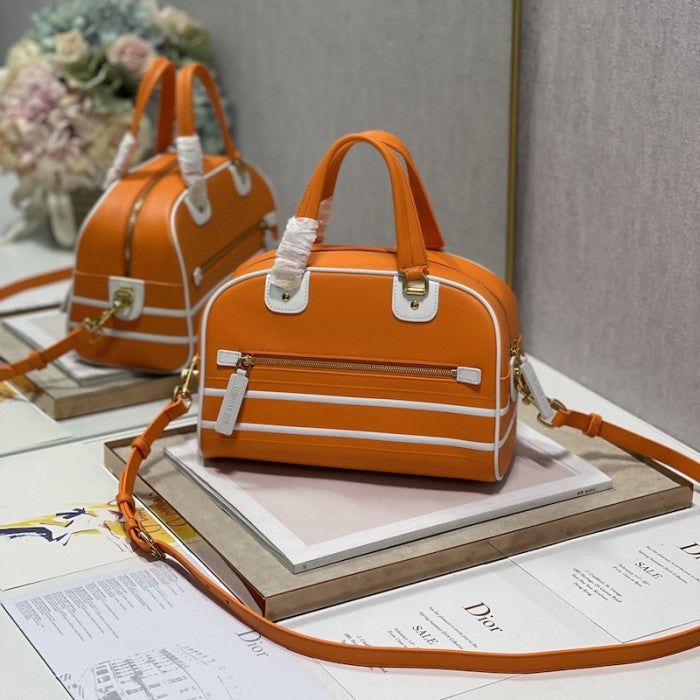 Small Dior Vibe Zip Bowling Bag Orange