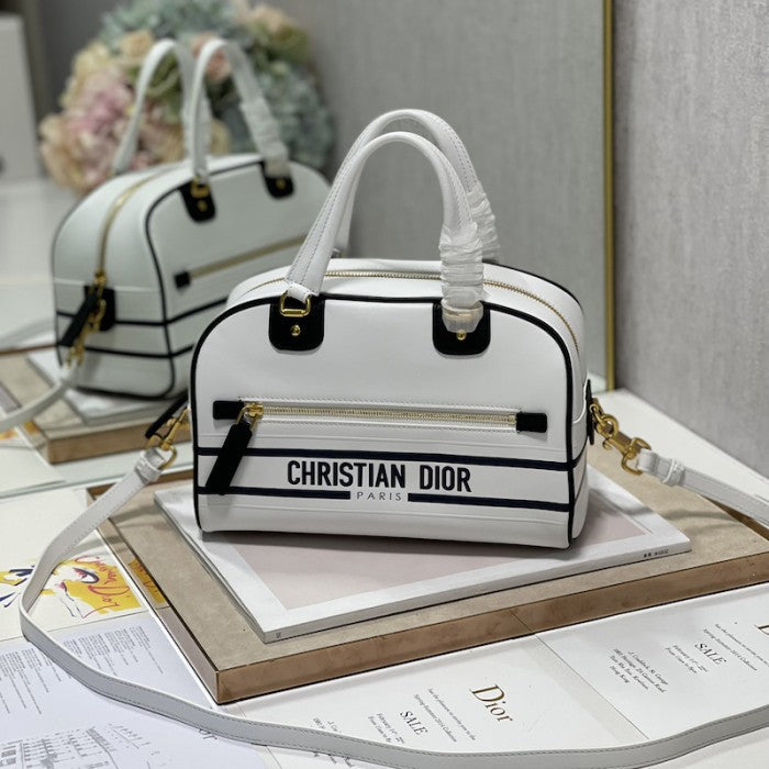 Small Dior Vibe Zip Bowling Bag White