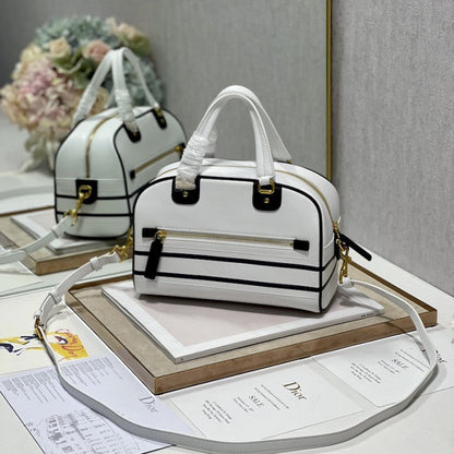 Small Dior Vibe Zip Bowling Bag White