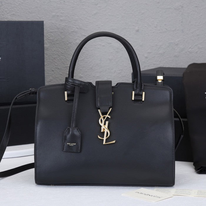 Saint Laurent Classic Cabas Y-Ligne Leather Tote Bag Black / Gold